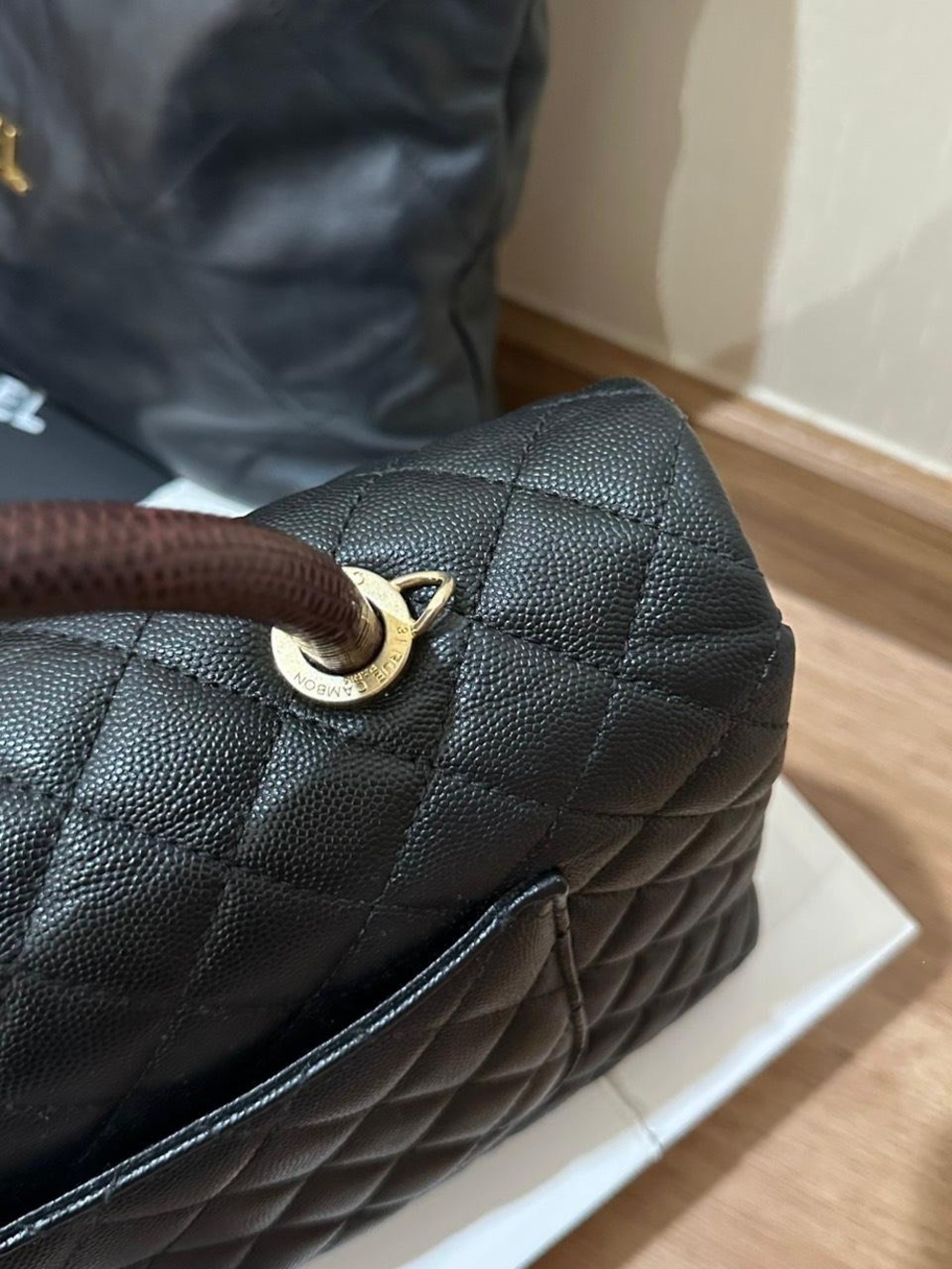 Chanel Large Coco Quilted Top Handle Bag in Black and Burgundy - Picture 9 of 9
